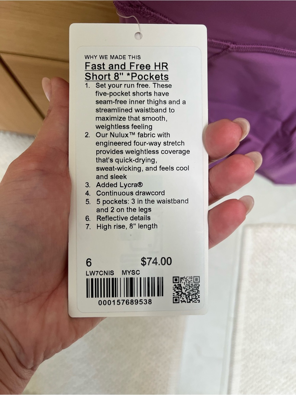 Lululemon Fast and Free HR Short 8” Pockets Purple Size 6 NWT - Picture 4 of 5